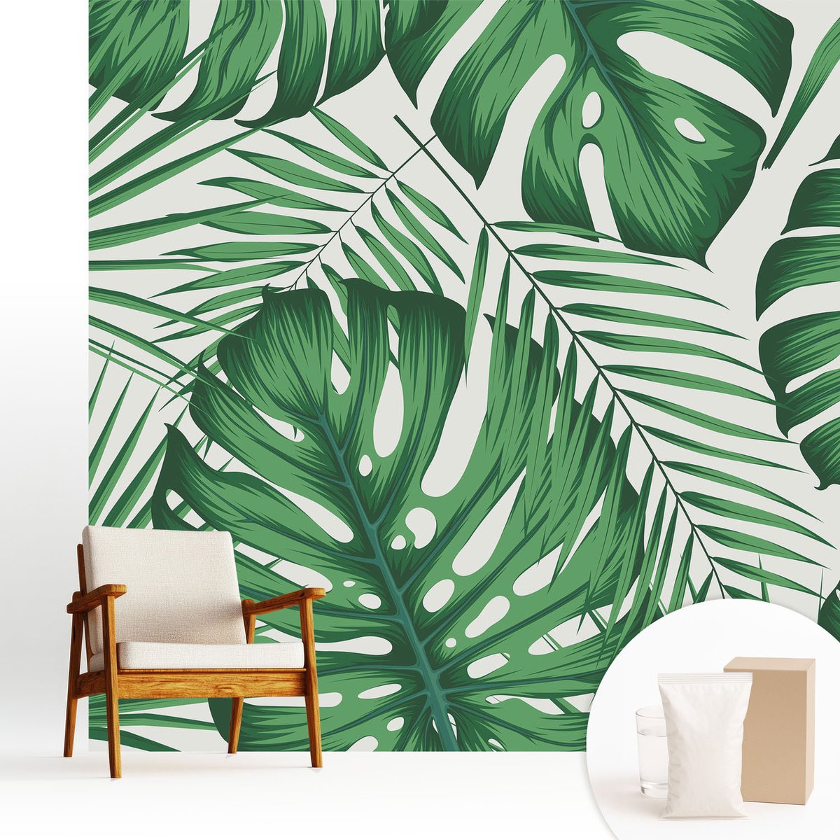 Wallfluent Fotobehang - Groente Vliesbehang - 250x250 cm - Tropische Bladeren Muurschildering - Gang behang Bloemen En Planten - Fotobehang Vlies - Slaapkamer behang
