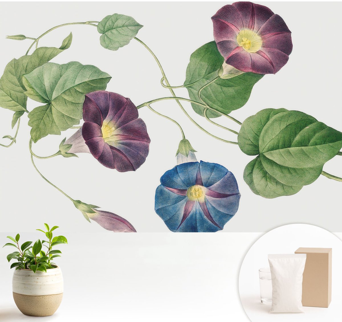 Wallfluent Fotobehang - Zwart Vliesbehang - 104x70 cm - Bloemrijke Elegantie Fotobehang Vlies - Woonkamer behang Bloemen En Planten - Muurschildering - Woonkamer behang