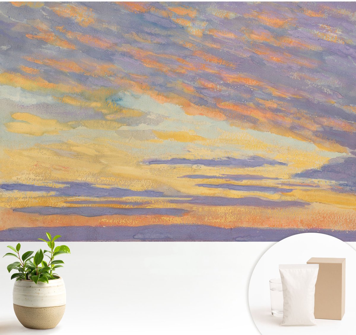 Wallfluent Fotobehang - Paars Vliesbehang - 104x70 cm - Pastelkleurige Hemel Fotobehang Vlies - Woonkamer behang Landschappen - Muurschildering - Hal behang