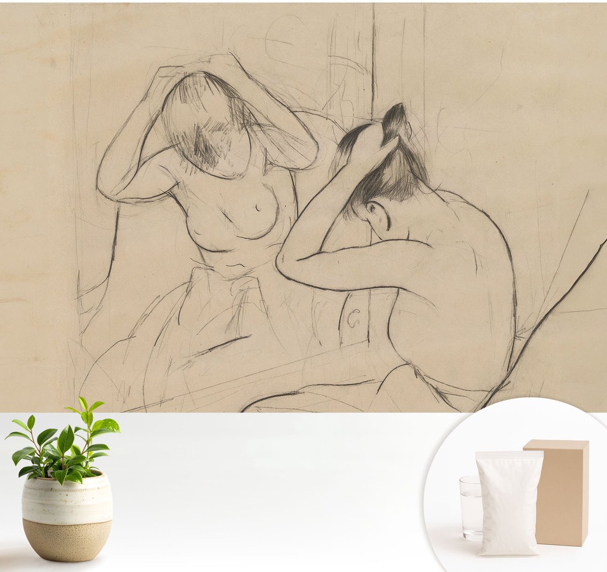 Wallfluent Fotobehang - Wit Vliesbehang - 104x70 cm - Artistieke Elegantie Muurschildering - Slaapkamer behang Deel - Fotobehang Vlies - Gang behang