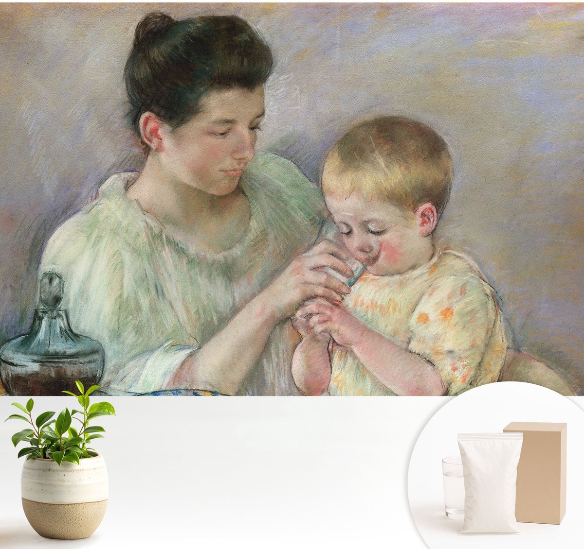 Wallfluent Fotobehang - Romig Vliesbehang - 104x70 cm - Ouderlijke Zorg Fotobehang Vlies - Hal behang Mensen - Muurschildering - Woonkamer behang