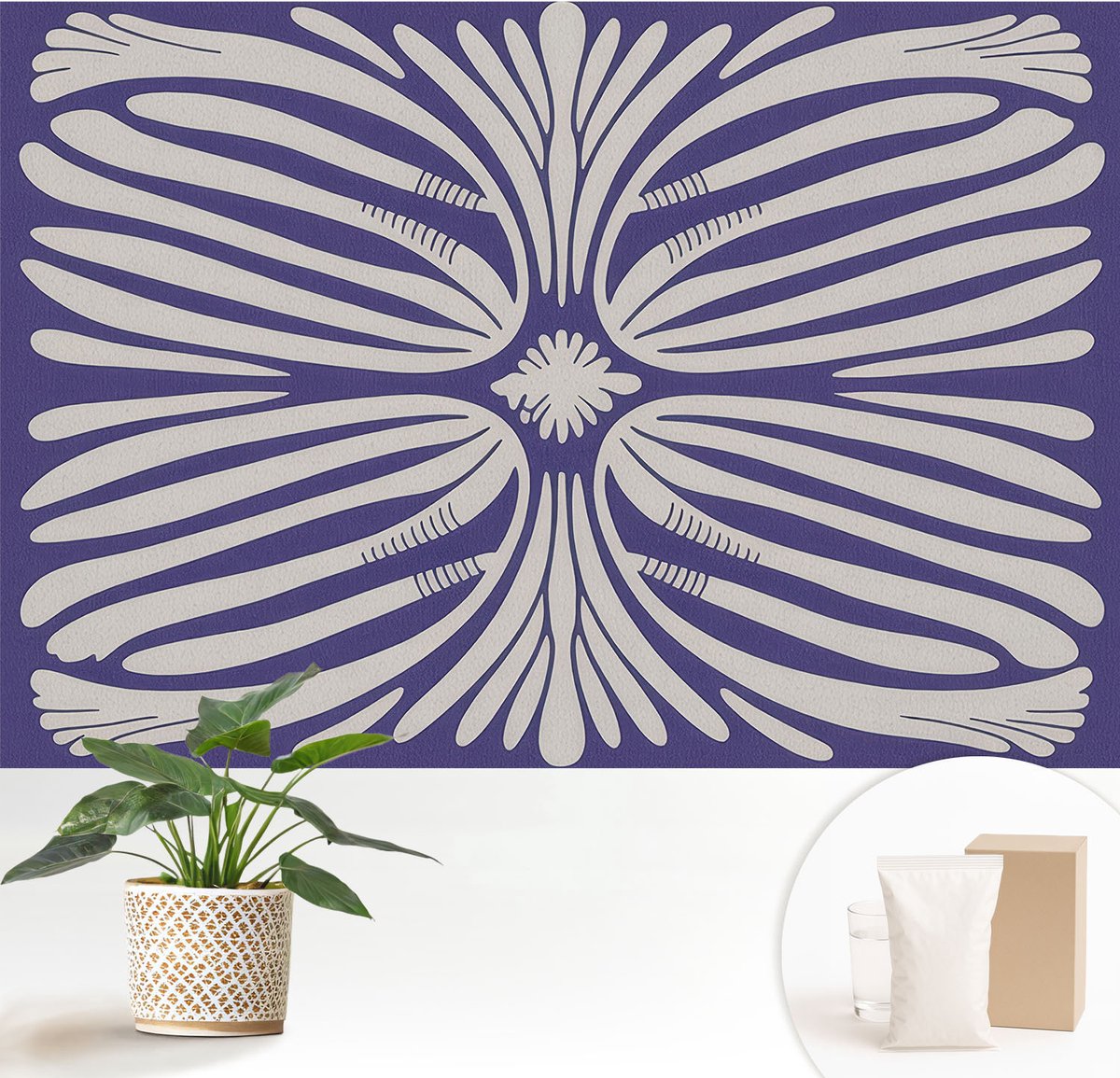 Wallfluent Fotobehang - Paars Vliesbehang - 152x104 cm - Bloemsymmetrie Muurschildering - Gang behang Abstractie - Fotobehang Vlies - Gang behang