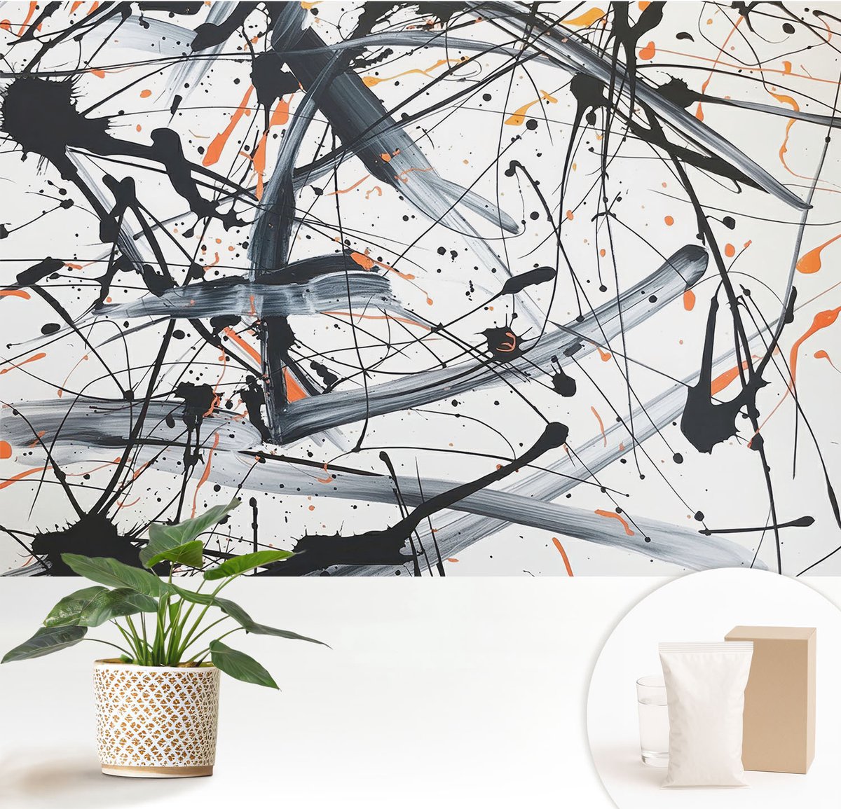 Wallfluent Fotobehang - Zwart-Wit Vliesbehang - 152x104 cm - Energiechaos Fotobehang Vlies - Woonkamer behang Abstractie - Muurschildering - Woonkamer behang