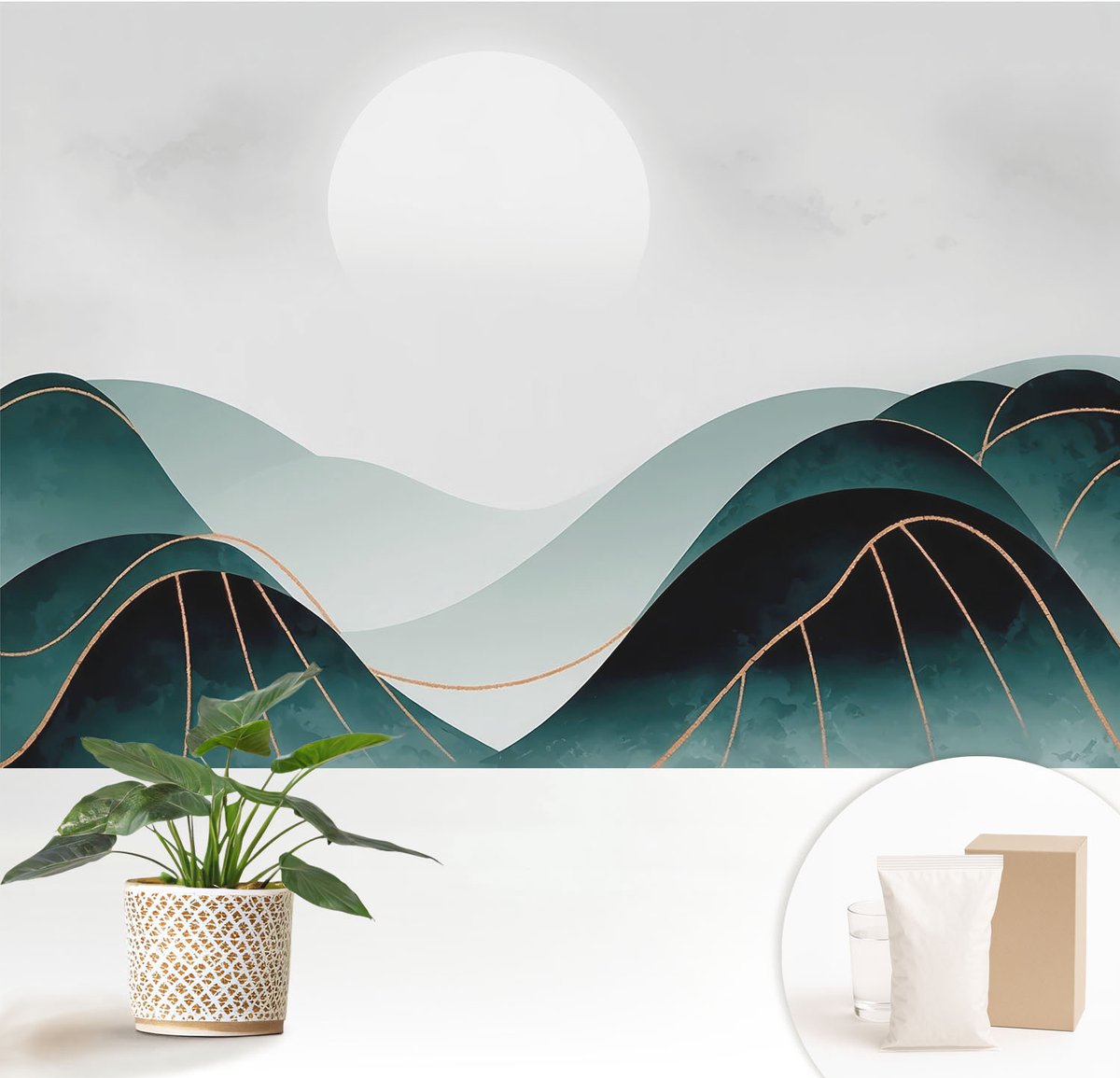 Wallfluent Fotobehang - Groente Vliesbehang - 152x104 cm - Schijnbare Vrede Fotobehang Vlies - Woonkamer behang Landschappen - Muurschildering - Hal behang