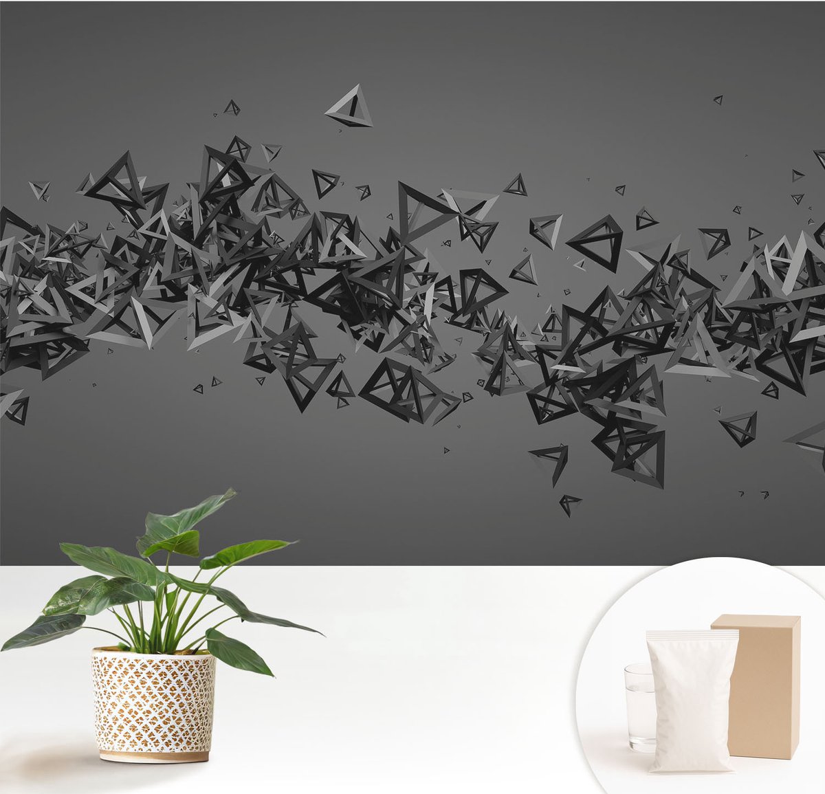 Wallfluent Fotobehang - Grijs Vliesbehang - 152x104 cm - Geometrische Abstracties Muurschildering - Slaapkamer behang Abstractie - Fotobehang Vlies - Slaapkamer behang