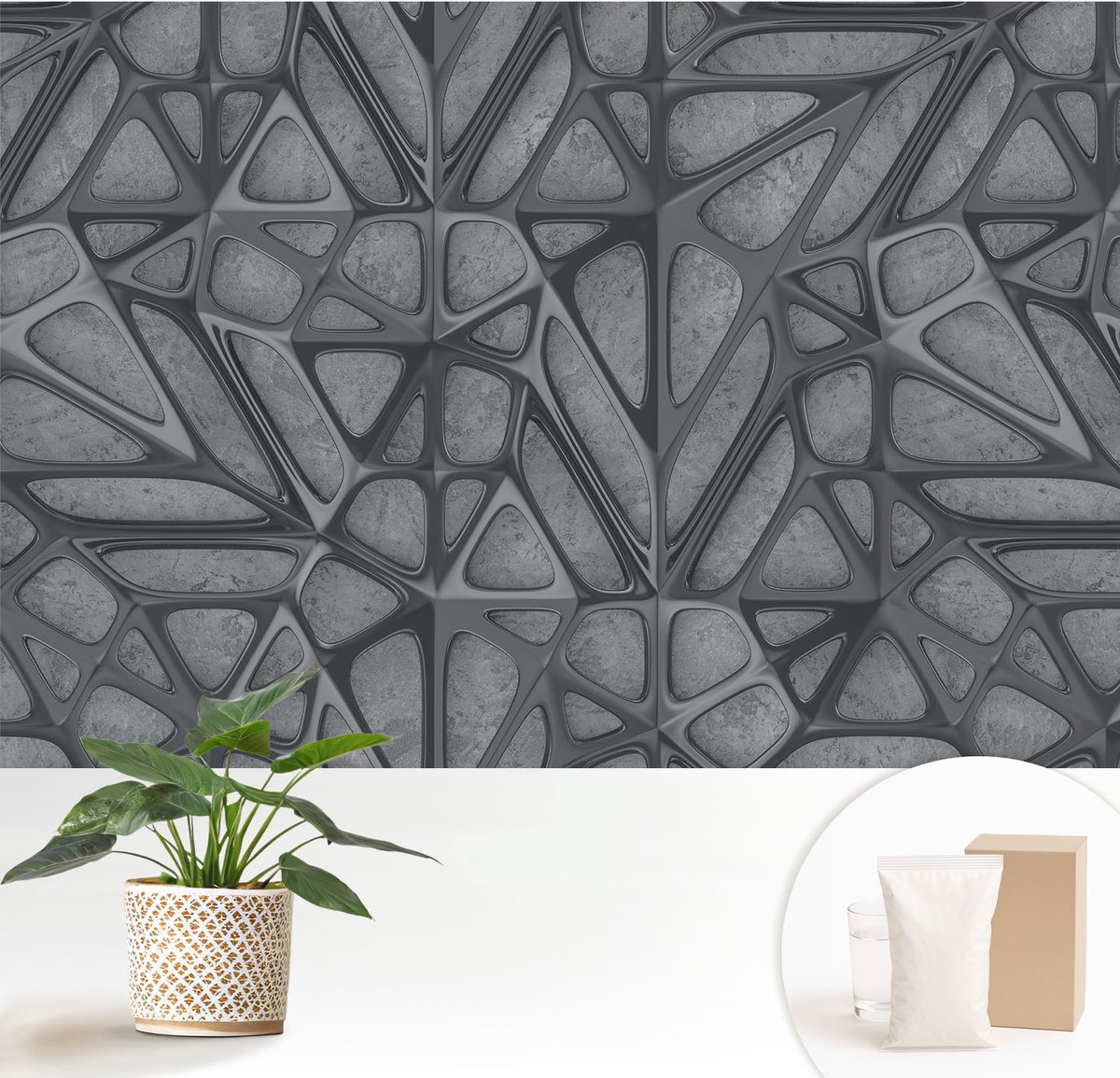 Wallfluent Fotobehang - Grijs Vliesbehang - 152x104 cm - Geometrische Patronen Fotobehang Vlies - Hal behang Texturen - Muurschildering - Hal behang