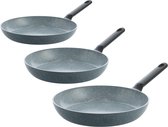 BK Blue Label Granite keramische antiaanbak koekenpannenset 3-delig - 20/24/28cm - PFAS-vrij - Inductie pannenset - Ovenbestendig tot 160°C - Vaatwasserbestendig - Snelle opwarming – Koudgrepen – Zonder deksel - Blauw