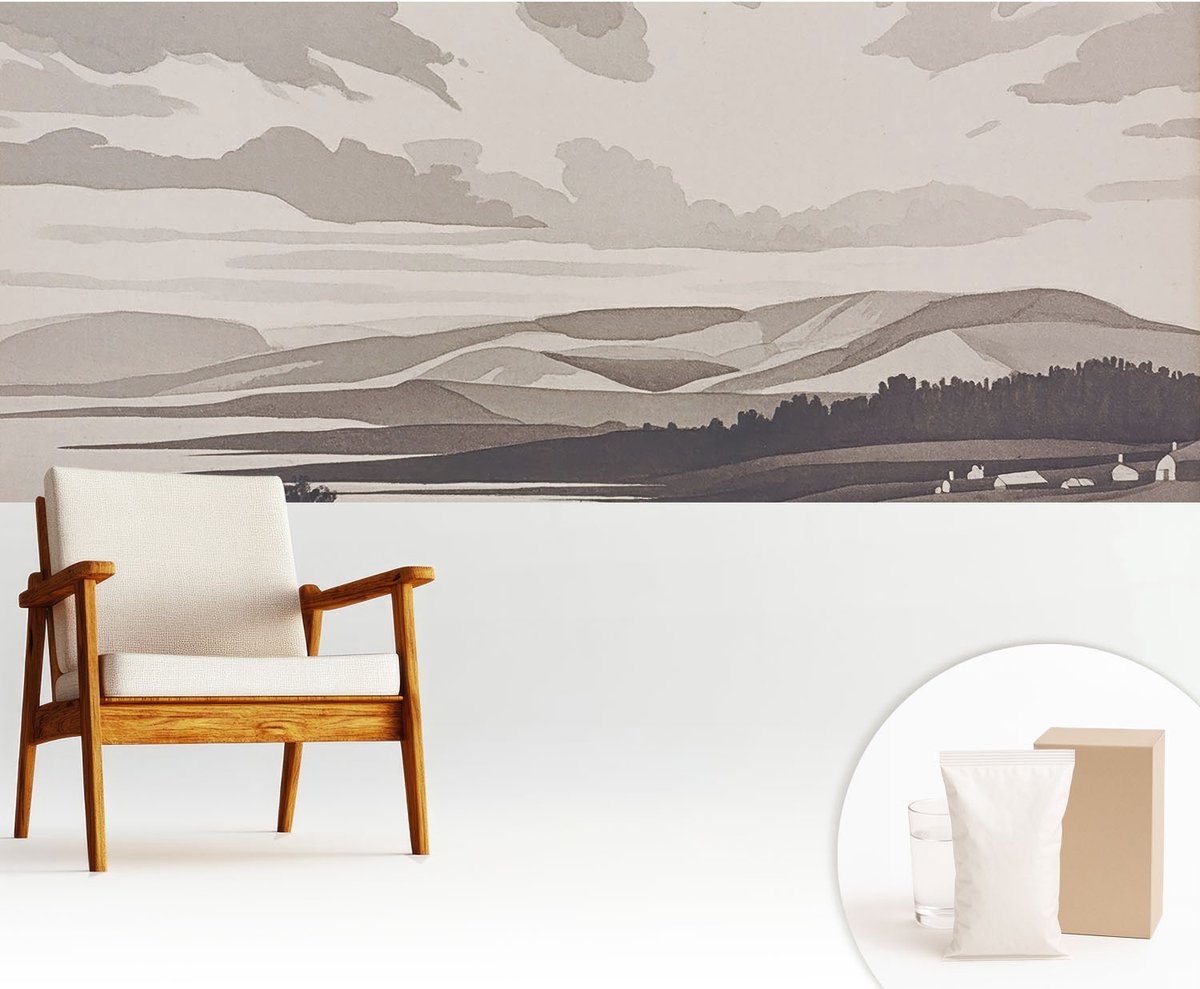 Wallfluent Fotobehang - Grijs Vliesbehang - 250x104 cm - Een Vredig Landschap Fotobehang Vlies - Hal behang Landschappen - Muurschildering - Woonkamer behang