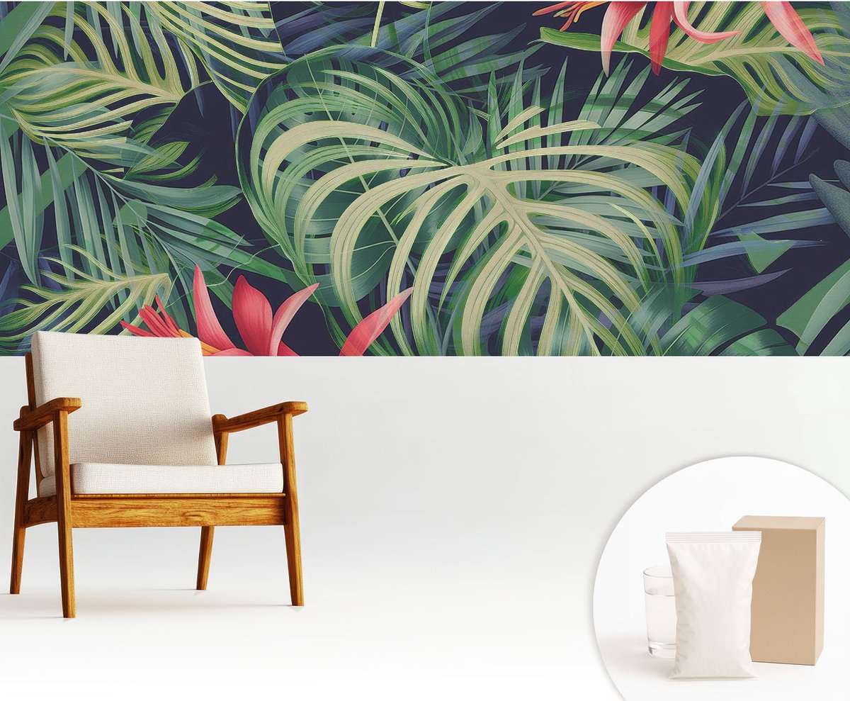 Wallfluent Fotobehang - Groente Vliesbehang - 250x104 cm - Exotische Planten Fotobehang Vlies - Woonkamer behang Bloemen En Planten - Muurschildering - Woonkamer behang