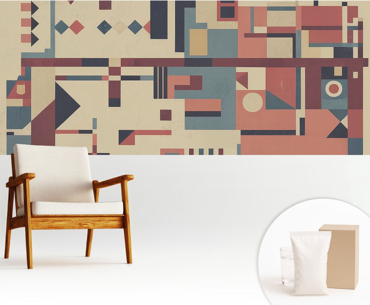 Wallfluent Fotobehang - Beige Vliesbehang - 250x104 cm - Abstracte Compositie Fotobehang Vlies - Hal behang Geometrie - Muurschildering - Woonkamer behang