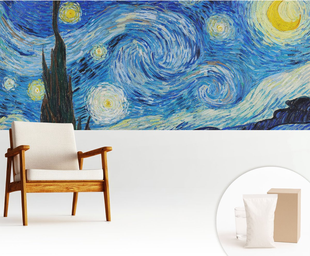 Wallfluent Fotobehang - Blauw Vliesbehang - 250x104 cm - Nachtelijke Hemel Fotobehang Vlies - Woonkamer behang Deel - Muurschildering - Woonkamer behang