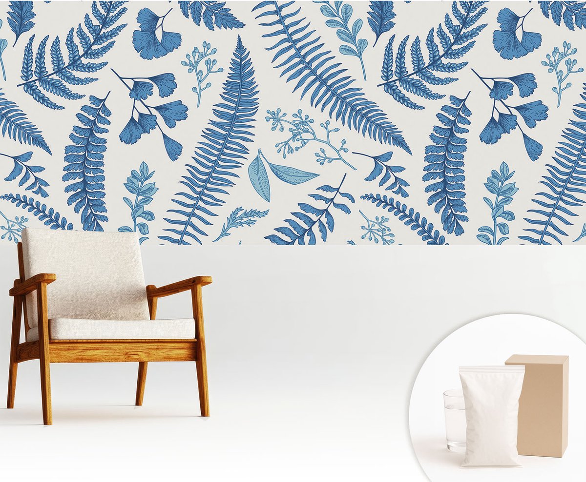 Wallfluent Fotobehang - Wit Vliesbehang - 250x104 cm - Botanische Patronen Fotobehang Vlies - Hal behang Bloemen En Planten - Muurschildering - Hal behang