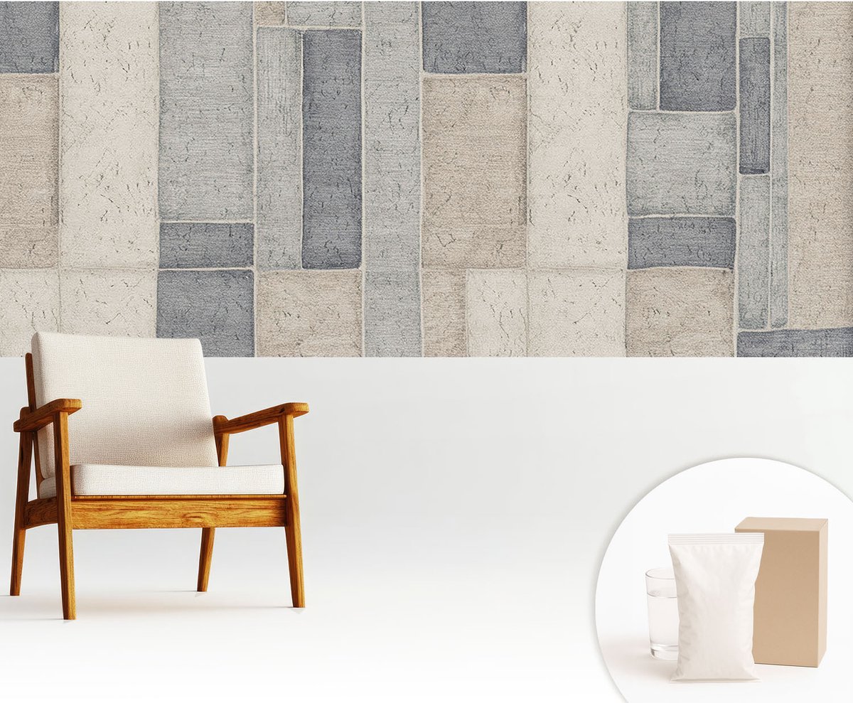 Wallfluent Fotobehang - Grijs Vliesbehang - 250x104 cm - Geometrische Mozaïek Fotobehang Vlies - Woonkamer behang Achtergronden En Patronen - Muurschildering - Woonkamer behang