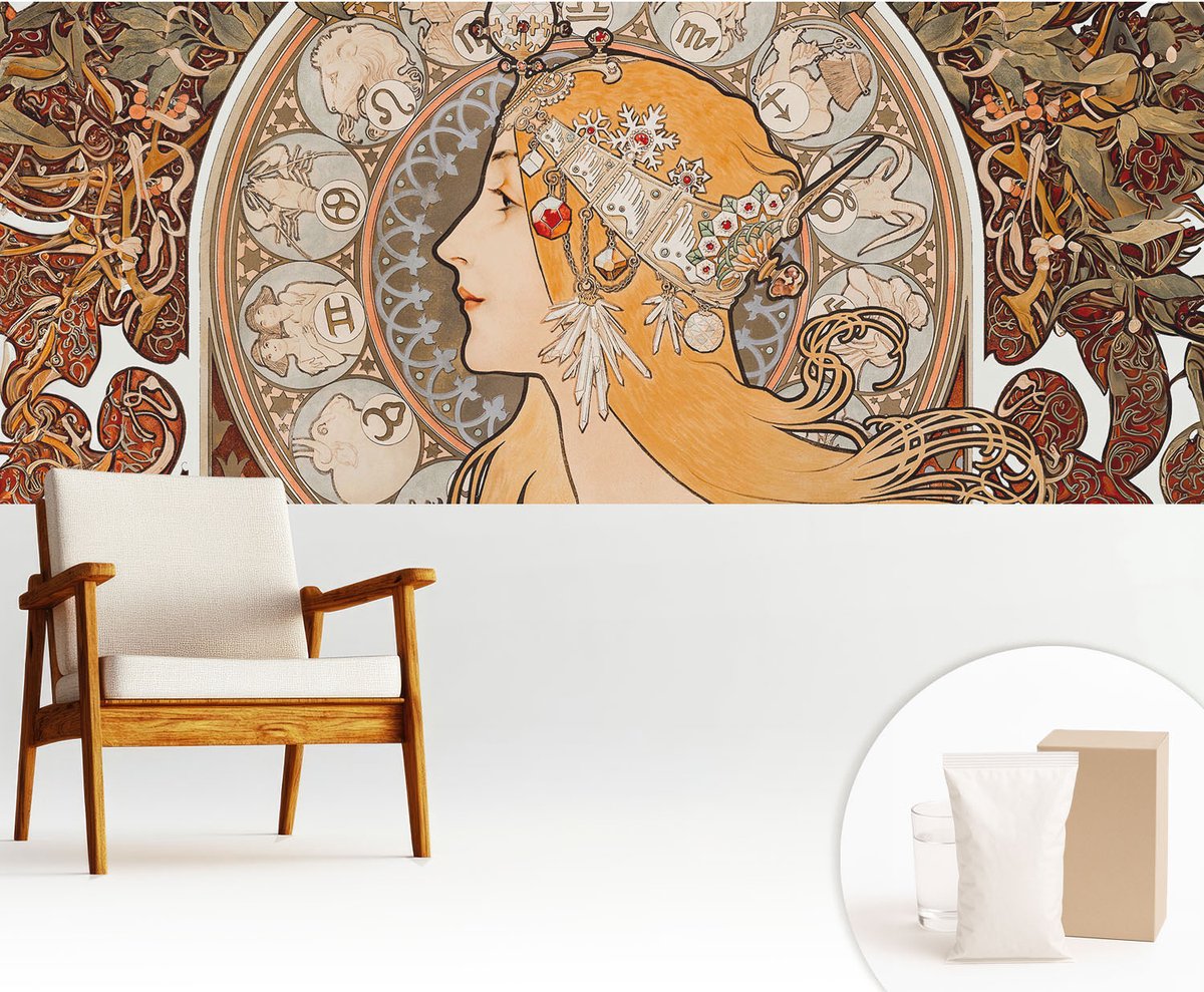 Wallfluent Fotobehang - Beige Vliesbehang - 250x104 cm - Zodiacale Elegantie Muurschildering - Gang behang Deel - Fotobehang Vlies - Slaapkamer behang