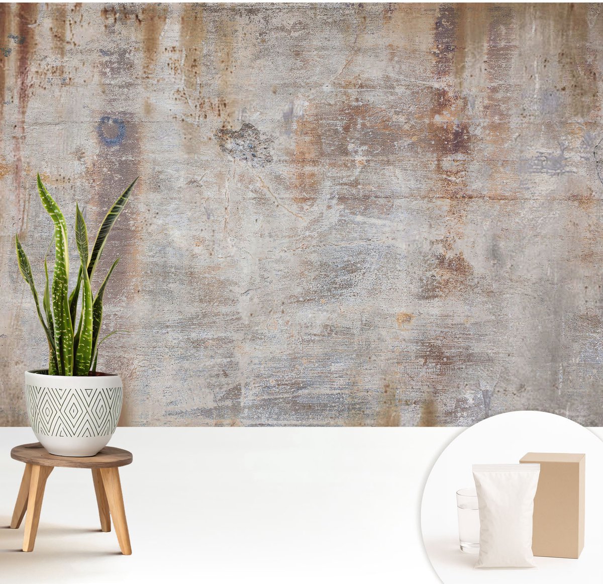Wallfluent Fotobehang - Grijs Vliesbehang - 208x146 cm - Ruw Oppervlak Fotobehang Vlies - Woonkamer behang Texturen - Muurschildering - Woonkamer behang