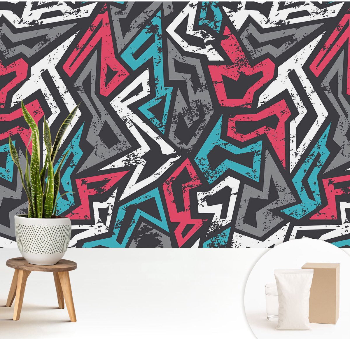 Wallfluent Fotobehang - Rood Vliesbehang - 208x146 cm - Abstracte Mozaïek Muurschildering - Slaapkamer behang Abstractie - Fotobehang Vlies - Gang behang