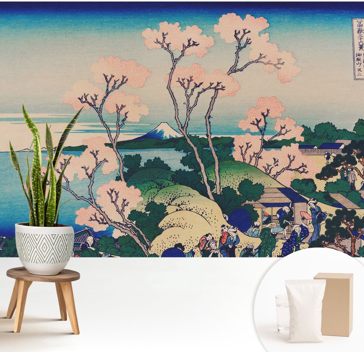 Wallfluent Fotobehang - Blauw Vliesbehang - 208x146 cm - Kersenbloesems Fotobehang Vlies - Hal behang Bloemen En Planten - Muurschildering - Woonkamer behang
