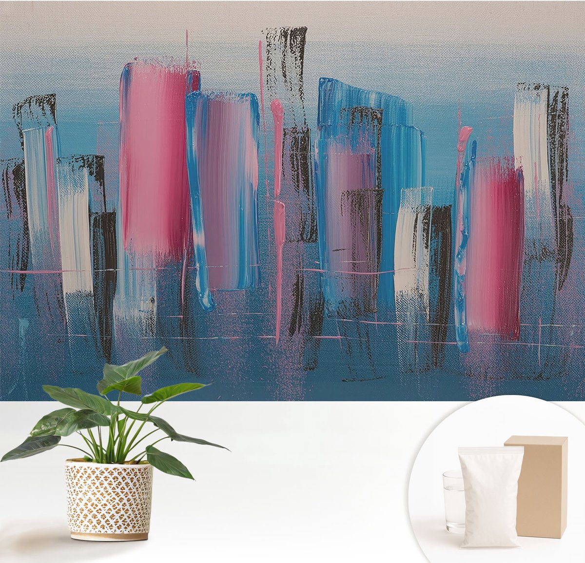 Wallfluent Fotobehang - Blauw Vliesbehang - 152x104 cm - Abstracte Strepen Fotobehang Vlies - Hal behang Abstractie - Muurschildering - Woonkamer behang