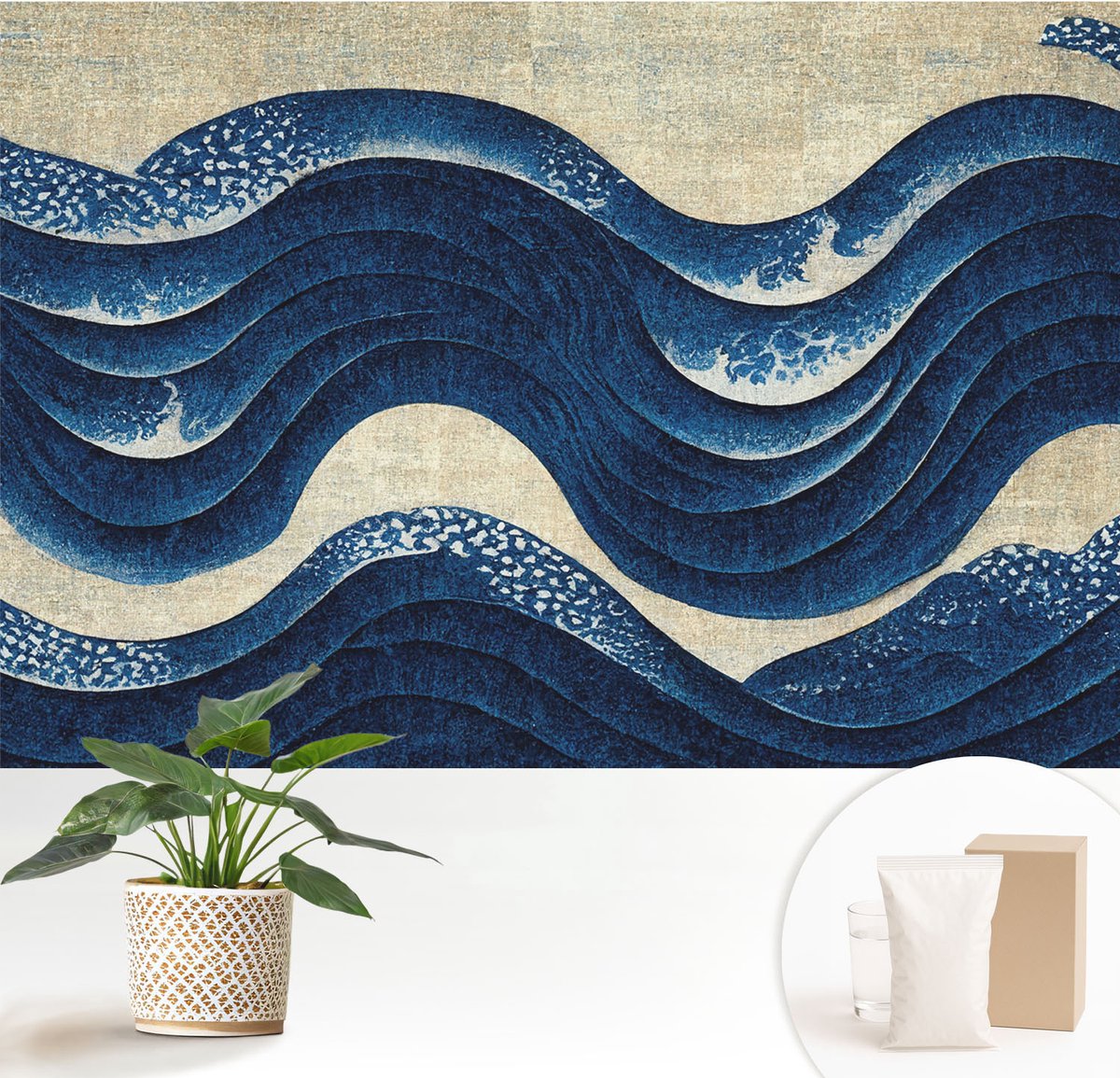 Wallfluent Fotobehang - Marine Vliesbehang - 152x104 cm - Oceanische Vormen Fotobehang Vlies - Woonkamer behang Abstractie - Muurschildering - Woonkamer behang