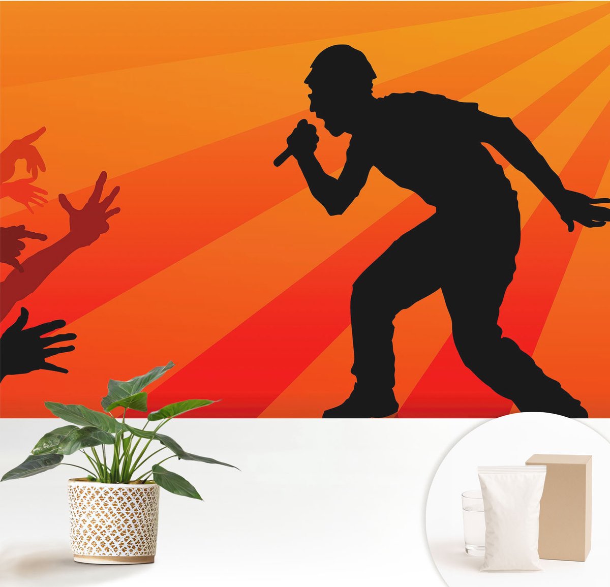Wallfluent Fotobehang - Oranje Vliesbehang - 152x104 cm - Ritmische Scène Muurschildering - Gang behang Mensen - Fotobehang Vlies - Slaapkamer behang