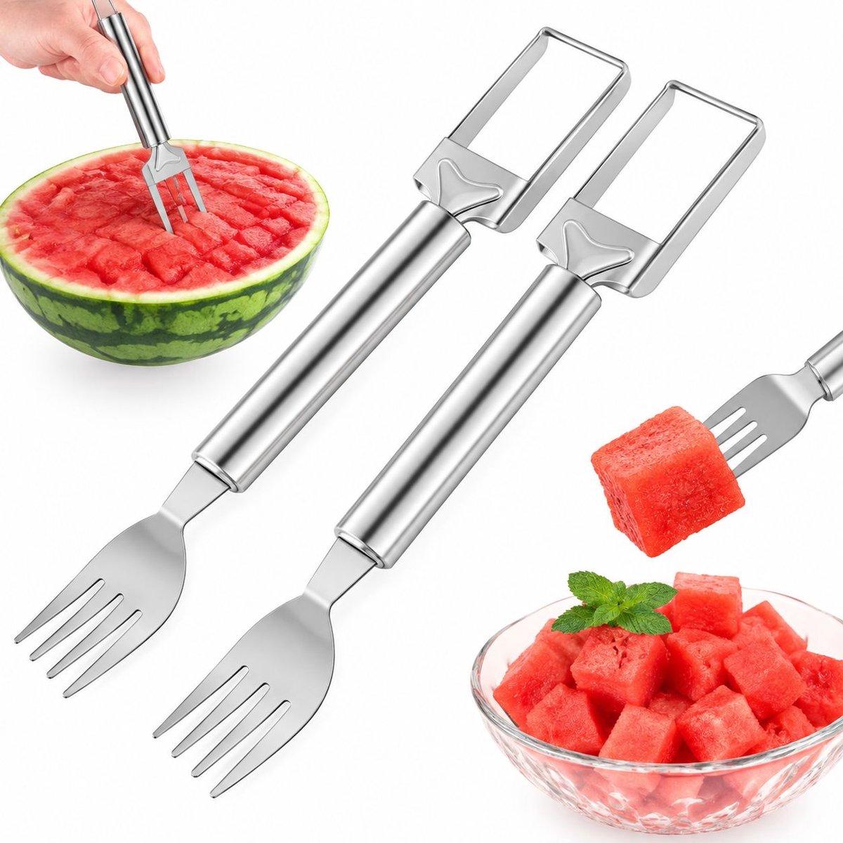 VHV - Watermeloen snijder - 2 stuks - Draagbaar - Zilver - Fruitsnijder - Fruitdecoratie - Watermeloen graver - tijdens het kamperen
