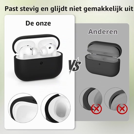Hoesje compatibel met AirPods Pro 3 hoes, schokbestendig, valbescherming, krasbestendig, siliconen hoes voor AirPods Pro 3e generatie met reinigingsset en koord, zwart — afbeelding 3