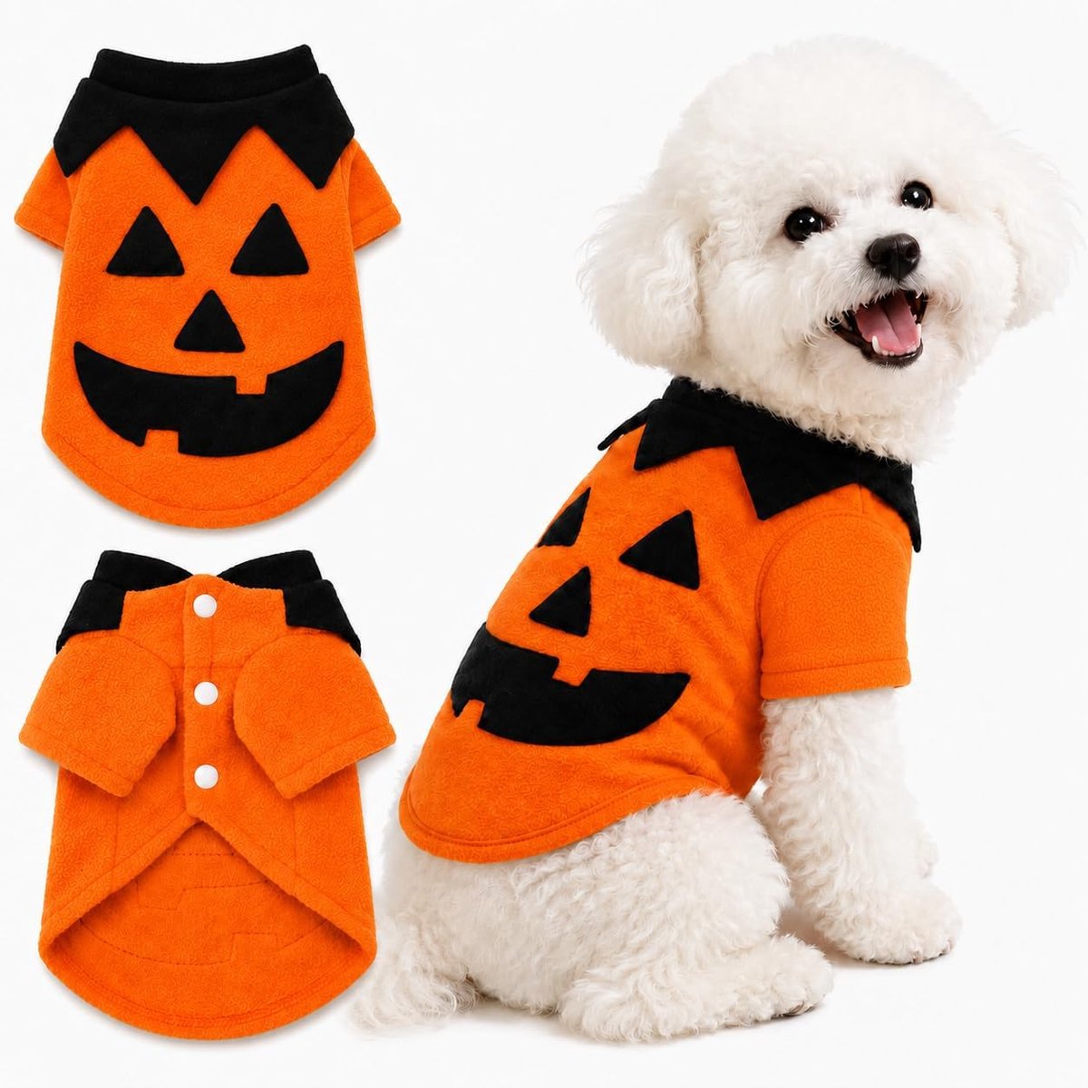 Pompoen hondentrui voor kleine tot middelgrote honden, gebreide hond Halloween kostuum, zachte warme coltrui huisdier trui, schattige Jack O lantaarn puppy kleding voor herfst