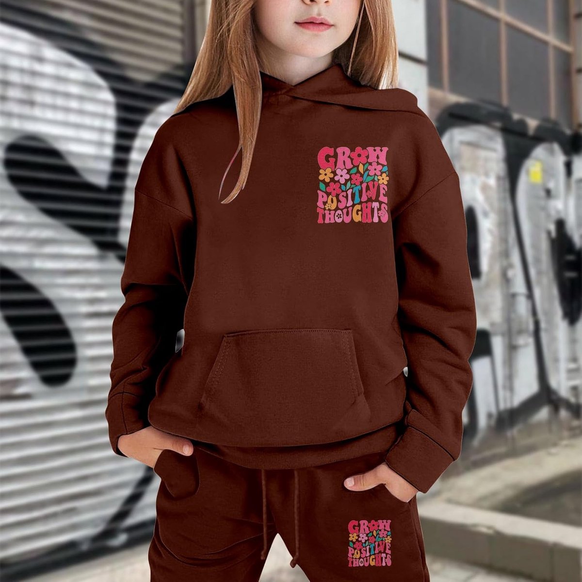 Winteroutfits voor meisjes: fleece trainingspak met stijlvolle bedrukte hoodie en warme joggingbroek voor kinderen