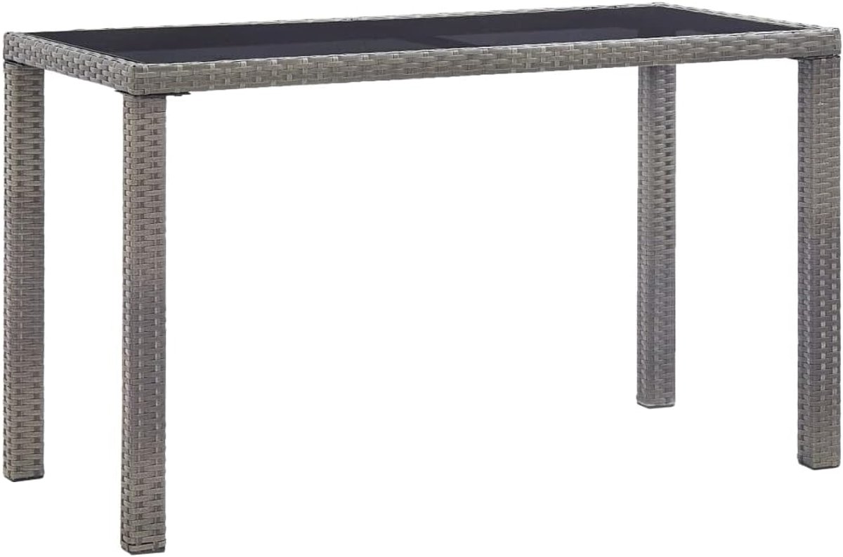 Rattan Tuintafel 123x60x74 cm Antraciet Waterbestendig Eettafel Buiten met Glazen Tafelblad voor Terras Patio Tuin Stabiel Stalen Frame Onderhoudsvrij