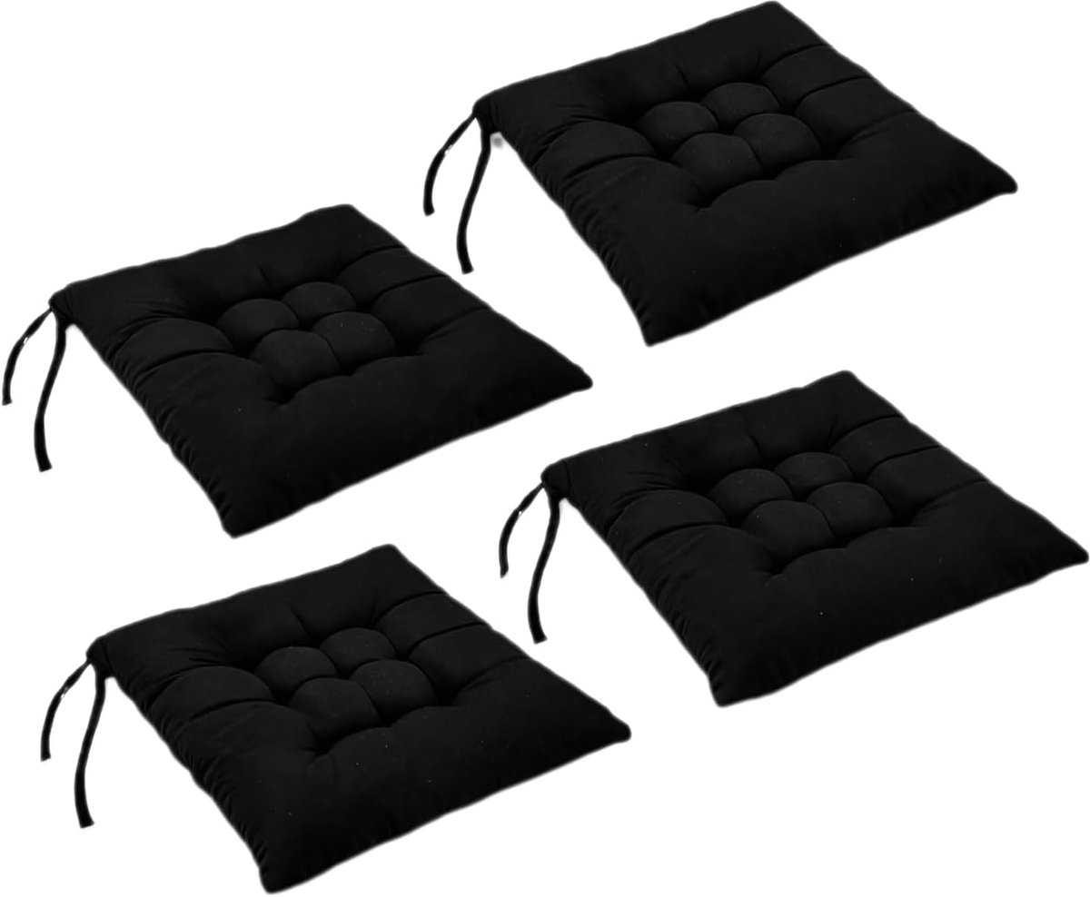 Set van 4 stoelkussens met banden, comfortabel zitkussen van 40 x 40 cm, voor buiten, wasbare zitkussens, tuinmeubels, gevuld zitkussen, zitkussen voor tuin, balkon, terras en eetkamer