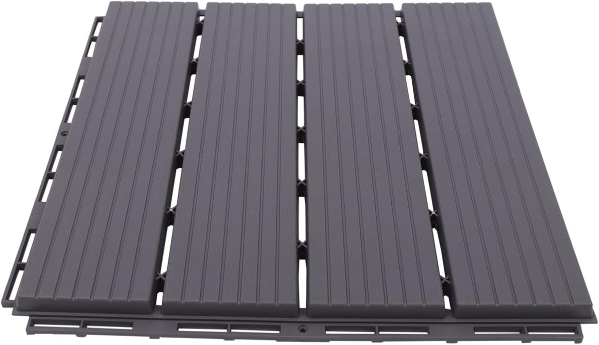 PP-vloertegels, 30 x 30 cm, 2 m² vloerbedekking met kliksysteem, balkontegels, grijze strepenlook, voor terras, balkon, buiten, 22 stuks