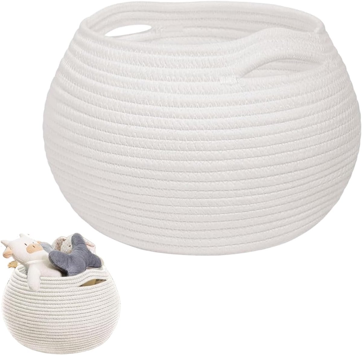 Opbergmand, opvouwbaar, veelzijdige opbergmand voor babyspeelgoed, wasgoed, handdoek, toiletpapier, mand, rond, zwart (wit)