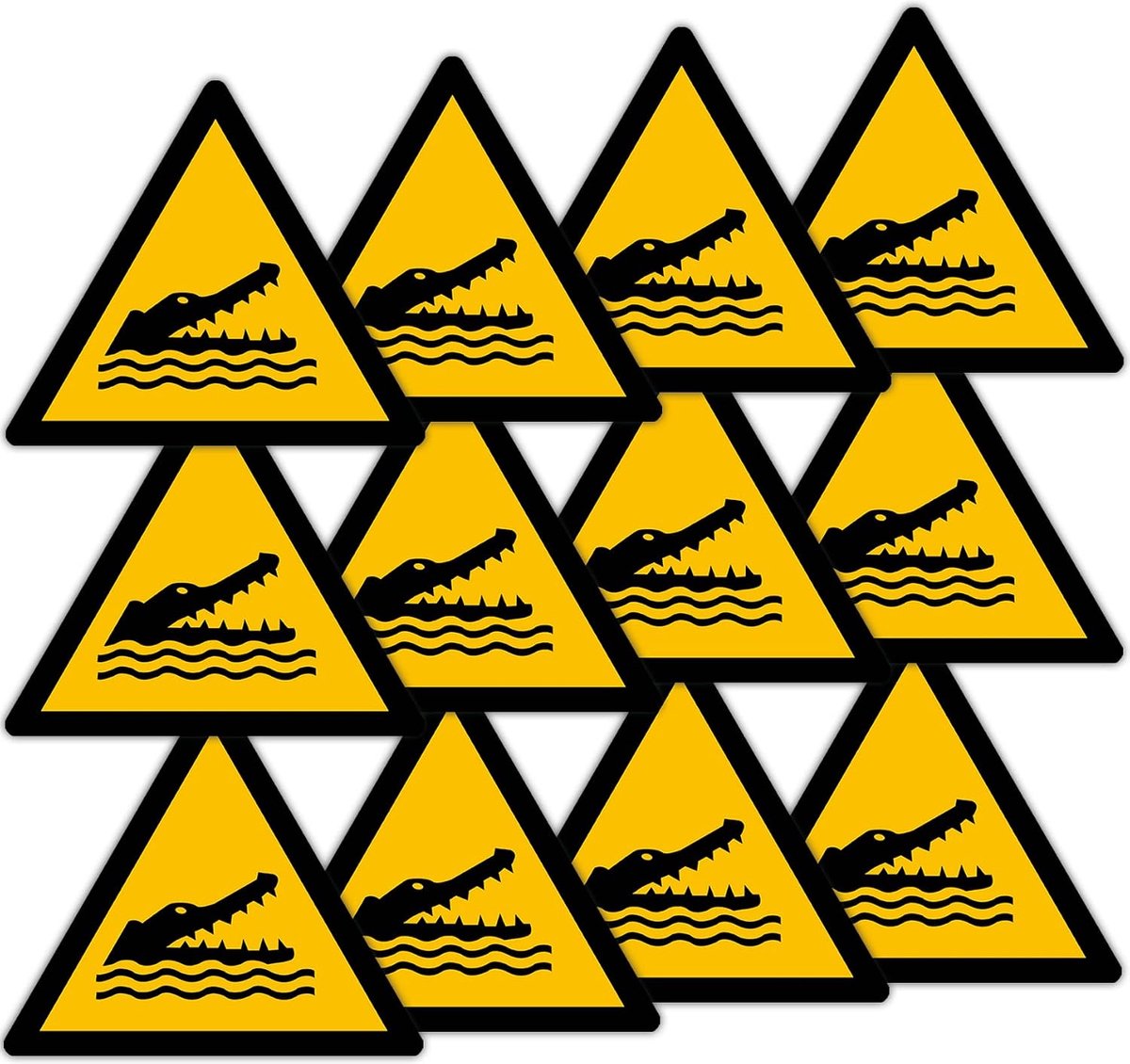 Krokodil, alligatoren, driehoek W067 goedgekeurd, ASR A1.3, DIN EN ISO 7010 polyester geel zwart (70mm - 12 stuks)