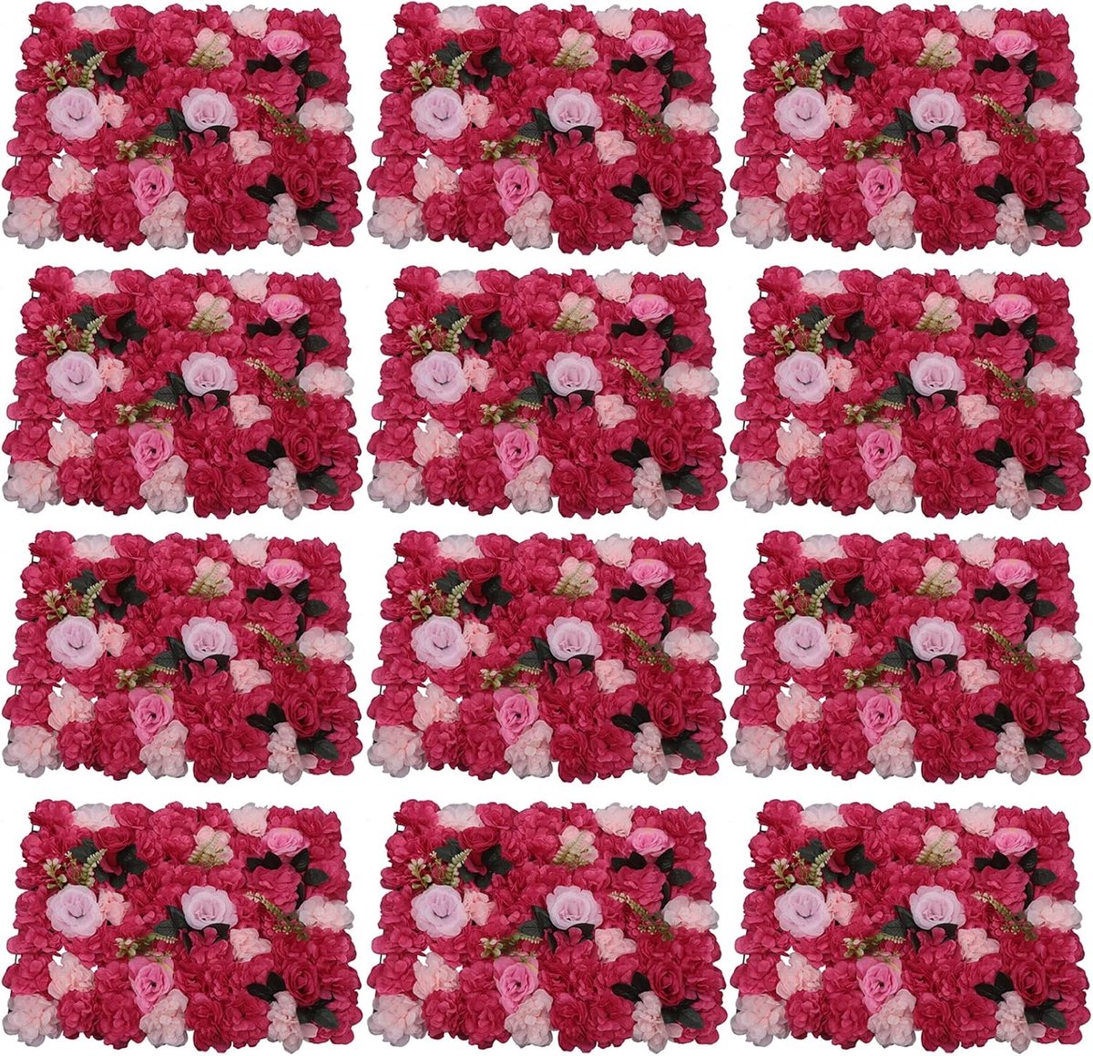 Kunstbloemenwand, rozenwand, 12 stuks, plant, muur, roze Dahlia rozen met waterplanten voor een veranda, balkon, terras, tuin, achtertuin