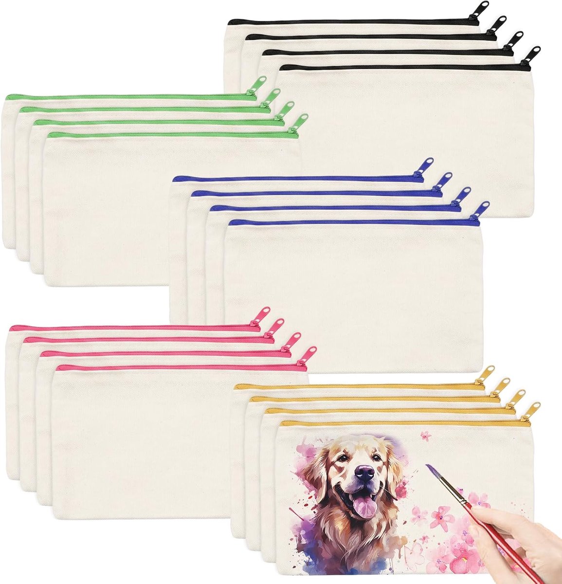 20 Stuks DIY Blanco Stoffen Opbergzakjes, Tekenetuis Met Rits, Kleine Make-Uptasjes En Penseeletuis - 21 x 12cm，Beige