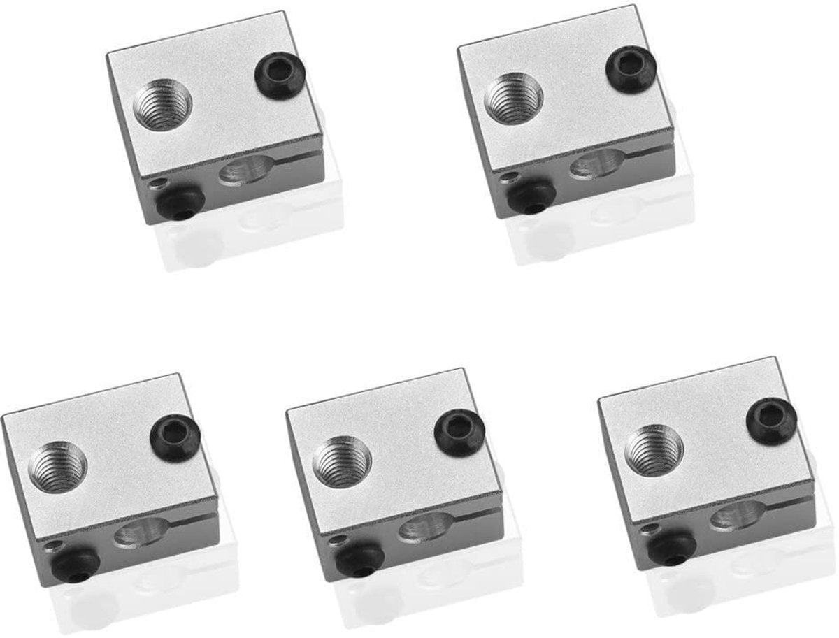 Aluminium verwarmingsblok 5 stuks - V6 - M6 montagegaten - Geschikt voor 3D printers - ShopVlot