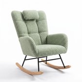 Danky - Hoogrugle Schommelstoel met Lendensteun - Zachte Teddy Stof - Beklede Wipstoel voor Babykamer, Woonkamer en Slaapkamer - Met Zijvak - Teddyfleece | Lichtgroen