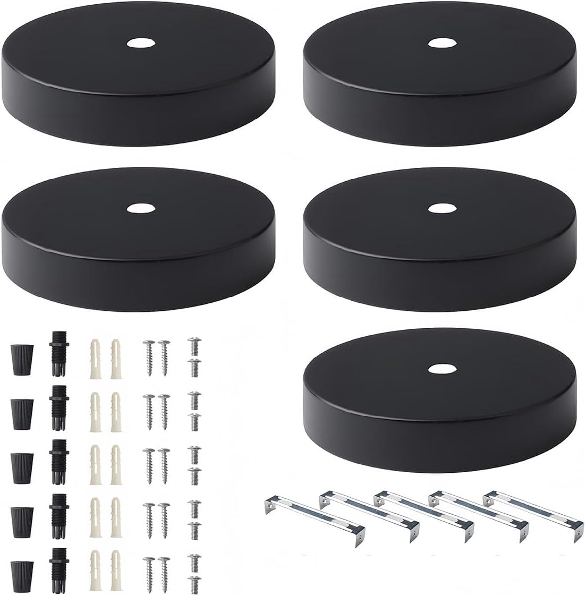 Plafondrozet set van 5 - zwarte metalen plafondkap - stevige bevestiging - ideaal voor verlichting - ShopVlot