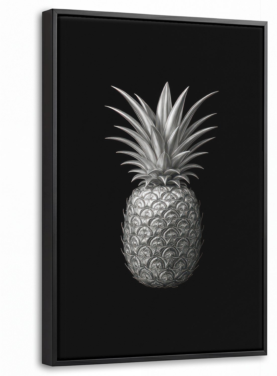 Canvas Schilderij met Baklijst 40x60cm - Ananas - Gedetailleerd - Bladeren - Muurdecoratie woonkamer - Slaapkamer decoratie - Kamer accessoires - Schilderijen op canvas met lijst