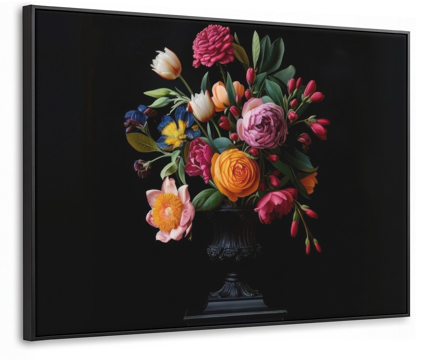 Canvas Schilderij met Baklijst 70x50cm - Boeket - Romantisch - Kleurrijk - Muurdecoratie woonkamer - Slaapkamer decoratie - Kamer accessoires - Schilderijen op canvas met lijst