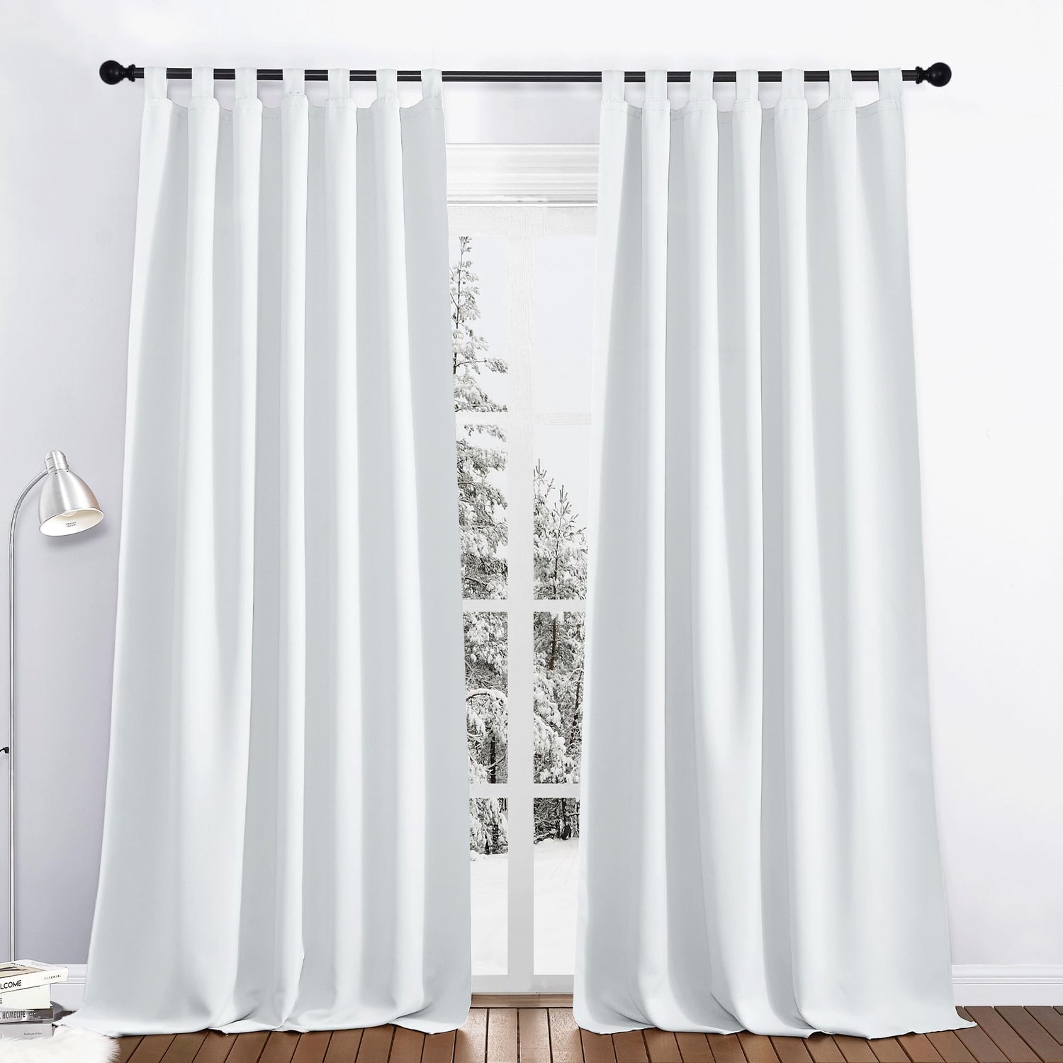 Famanu Verduisterende gordijnen kant-en-klaar met lussen, warmte- koude-isolerende thermische gordijnen, 2 stuks, 140 x 245 cm, grijswit, perfect voor slaapkamers en woonkamers