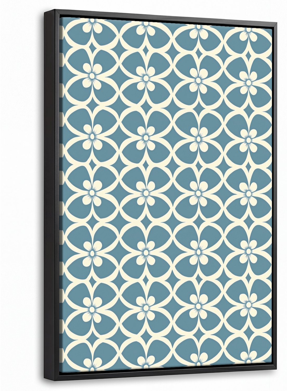 Canvas Schilderij met Baklijst 40x60cm - Patroon - Symmetrisch - Blauw - Muurdecoratie woonkamer - Slaapkamer decoratie - Kamer accessoires - Schilderijen op canvas met lijst