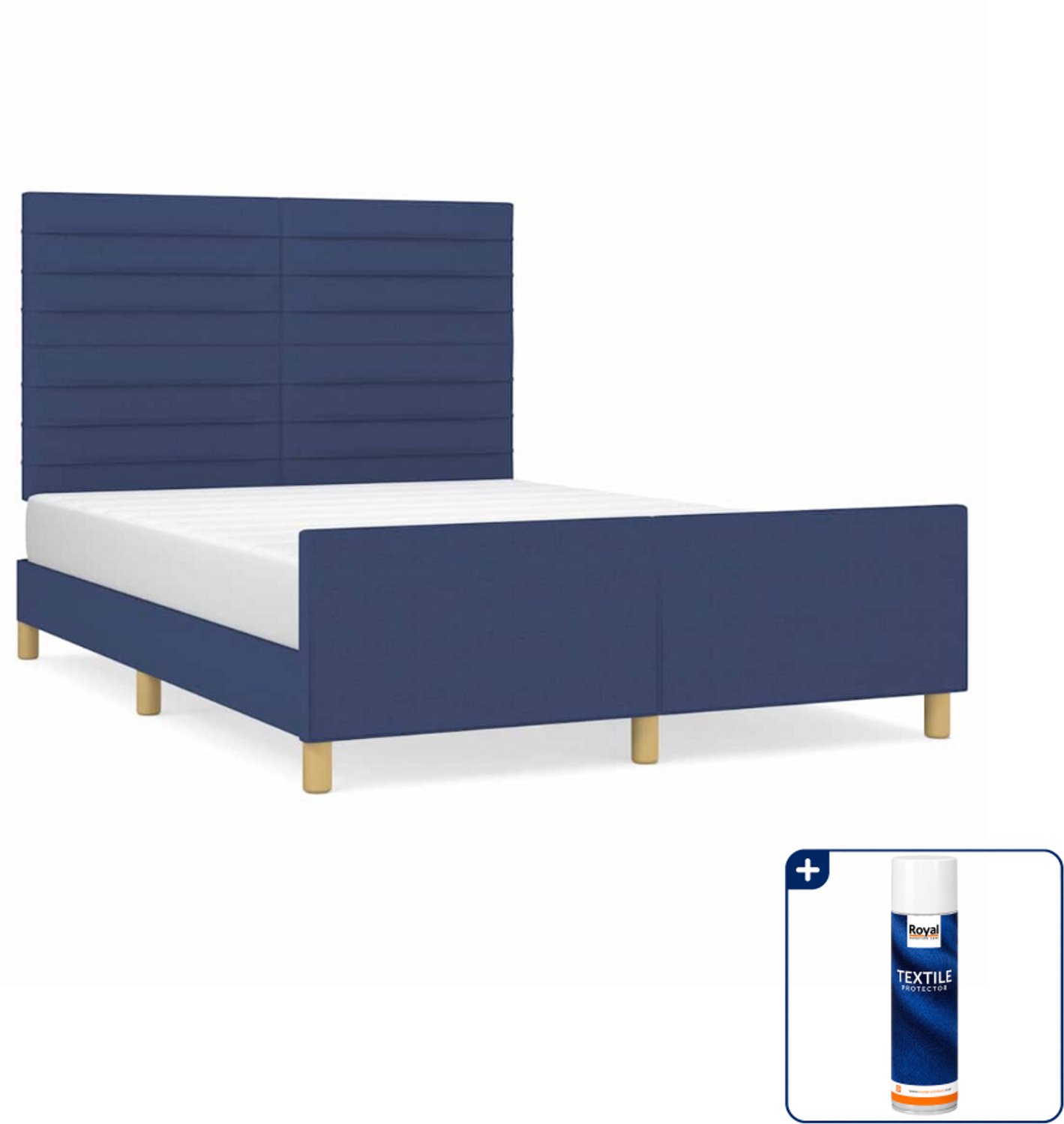 vidaXL bedframe - 140 x 190 cm - stof - blauw - Inclusief textielbeschermer 500 ml