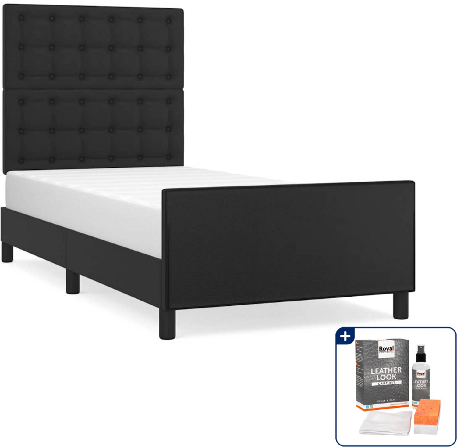 vidaXL bedframe met hoofdbord - 80 x 200 cm - kunstleer - zwart - Inclusief onderhoudsset voor kunstleer 150 ml