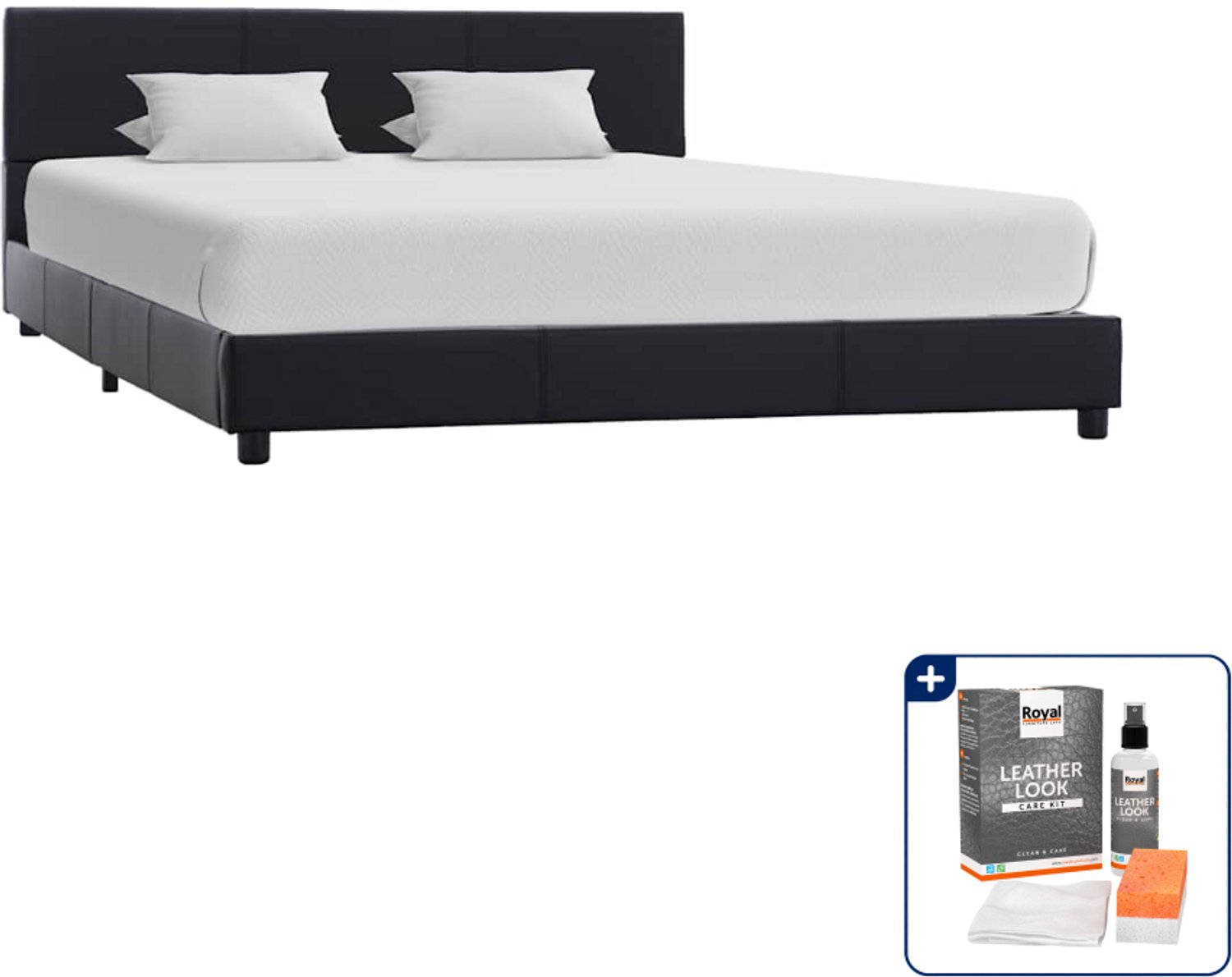 vidaXL bedframe - 120 x 200 cm - kunstleer - zwart - Inclusief onderhoudsset voor kunstleer 150 ml