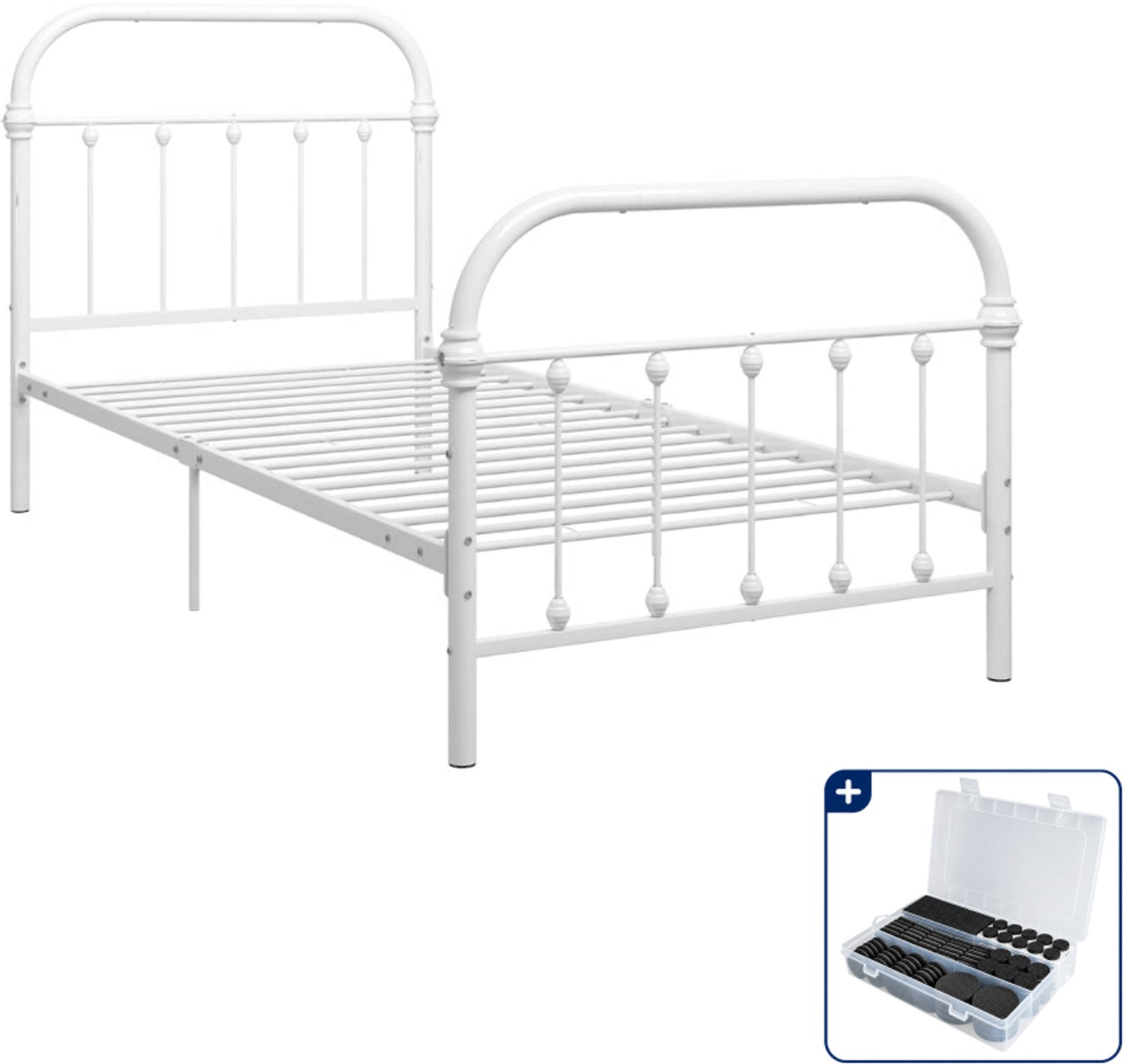 vidaXL bedframe - 90 x 200 cm - metaal - wit - Inclusief antikrasvilt 177-delig
