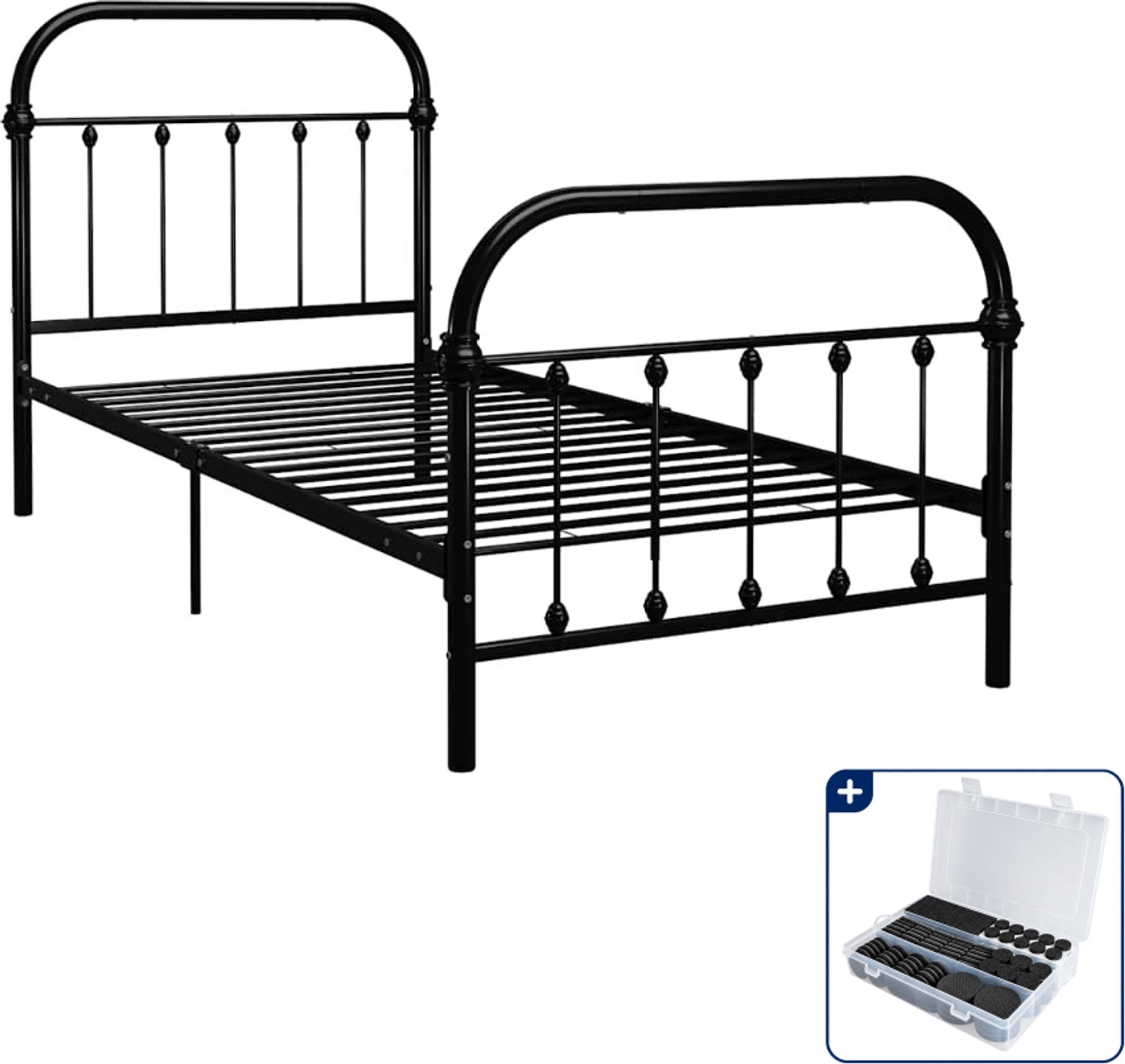 vidaXL bedframe - 100 x 200 cm - metaal - zwart - Inclusief antikrasvilt 177-delig