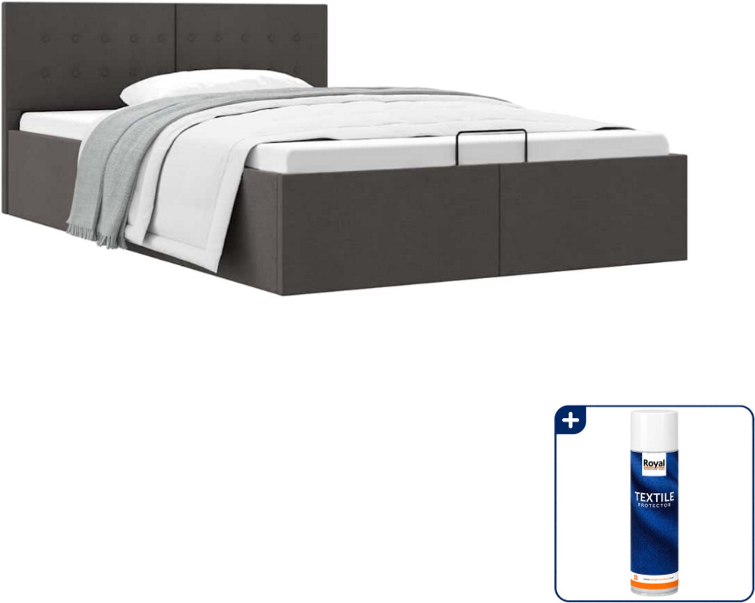 vidaXL bedframe - Small double - 140 x 200 cm - stof - donkergrijs - Inclusief textielbeschermer 500 ml Bruin