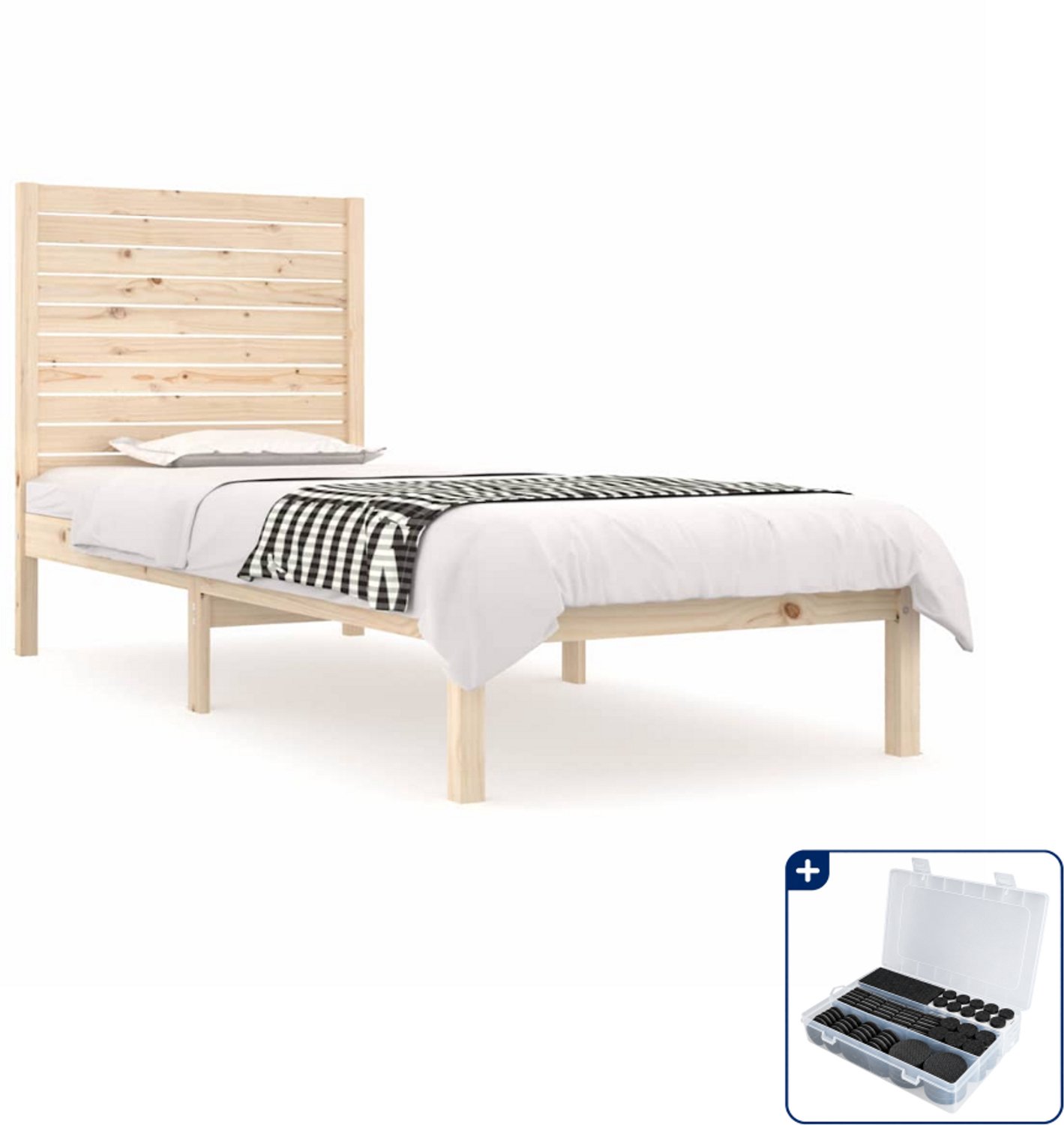 vidaXL bedframe - 90 x 190 cm - massief grenenhout - Inclusief antikrasvilt 177-delig Taupe