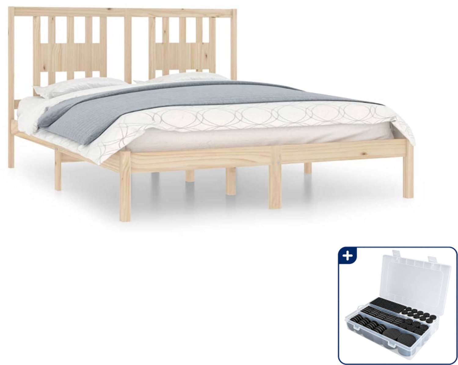 vidaXL bedframe - Queensize - 160 x 200 cm - massief grenenhout - Inclusief antikrasvilt 177-delig Crème
